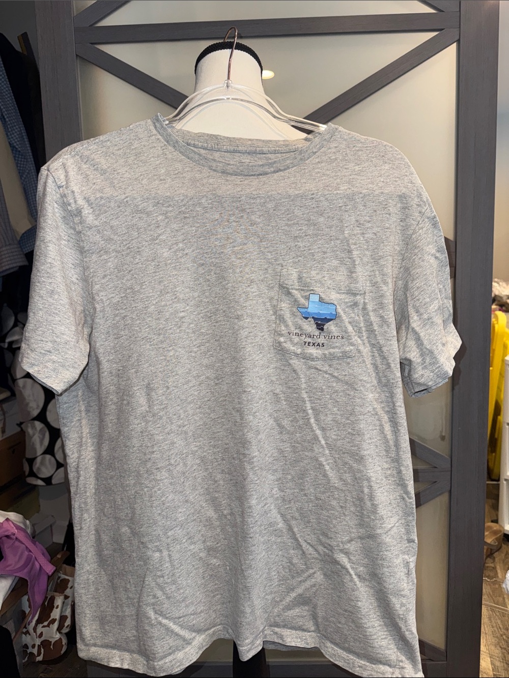 Vineyard Vines Gray Texas Pocket Tee with Blue Logo